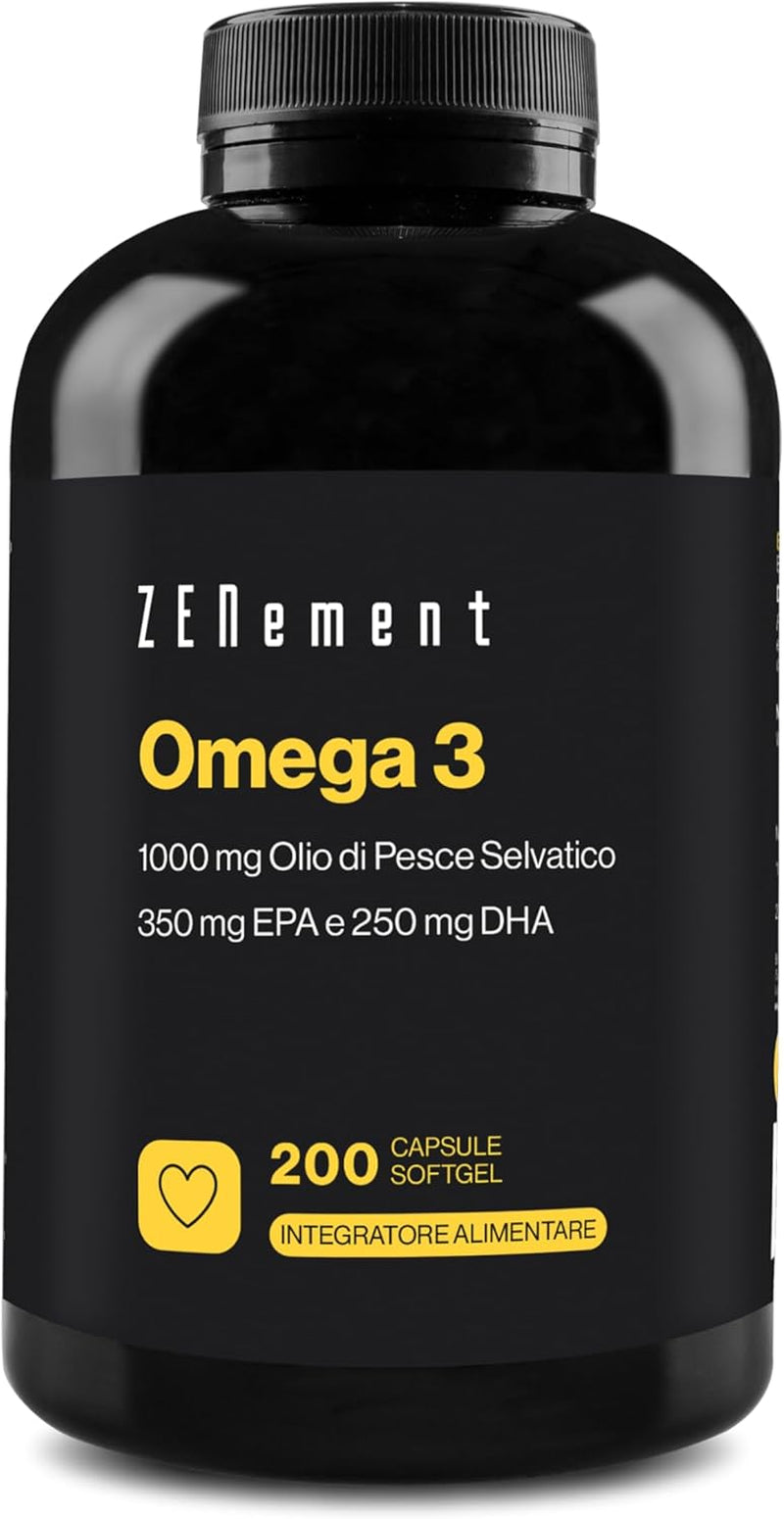 Omega 3, Olio Di Pesce Omega3 2000Mg Ad Alto Dosaggio Con 700 Mg EPA E 500 Mg DHA per Porzione, 200 Olio Di Pesce Omega 3 Capsule Softgel - Fish Oil Omega 3, Integratore Omega 3, Acidi Grassi EPA DHA